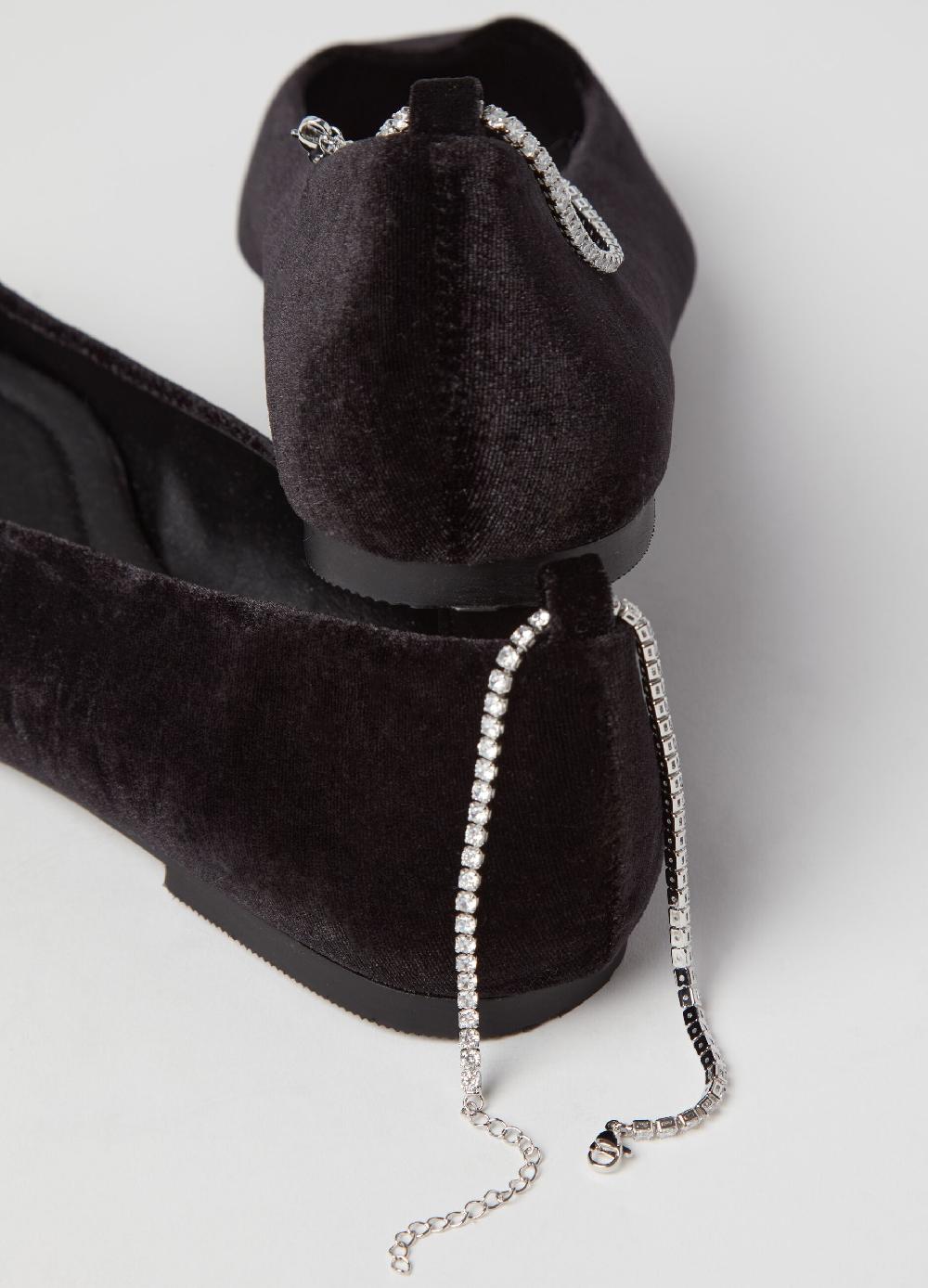 Stefanel Ballerina In Velluto Con Cinturino In Strass