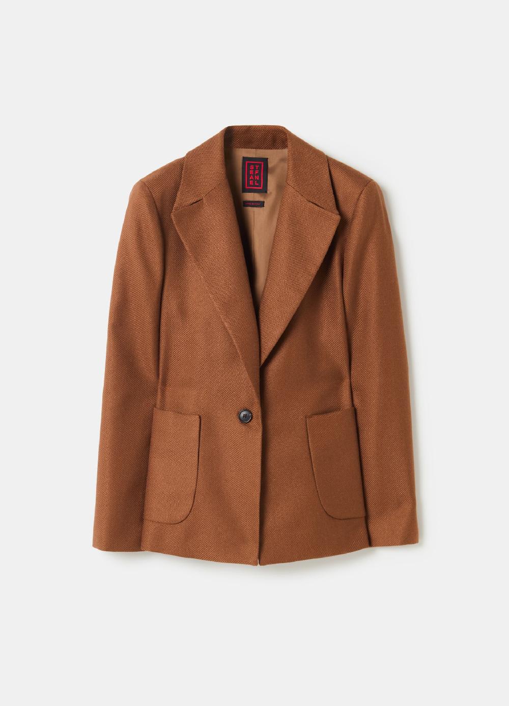 Stefanel Blazer Monopetto In Shiny Twill Con Tasche