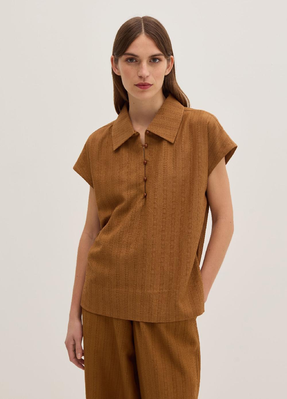 Stefanel Blusa Gessata Scollo Serafino Con Colletto