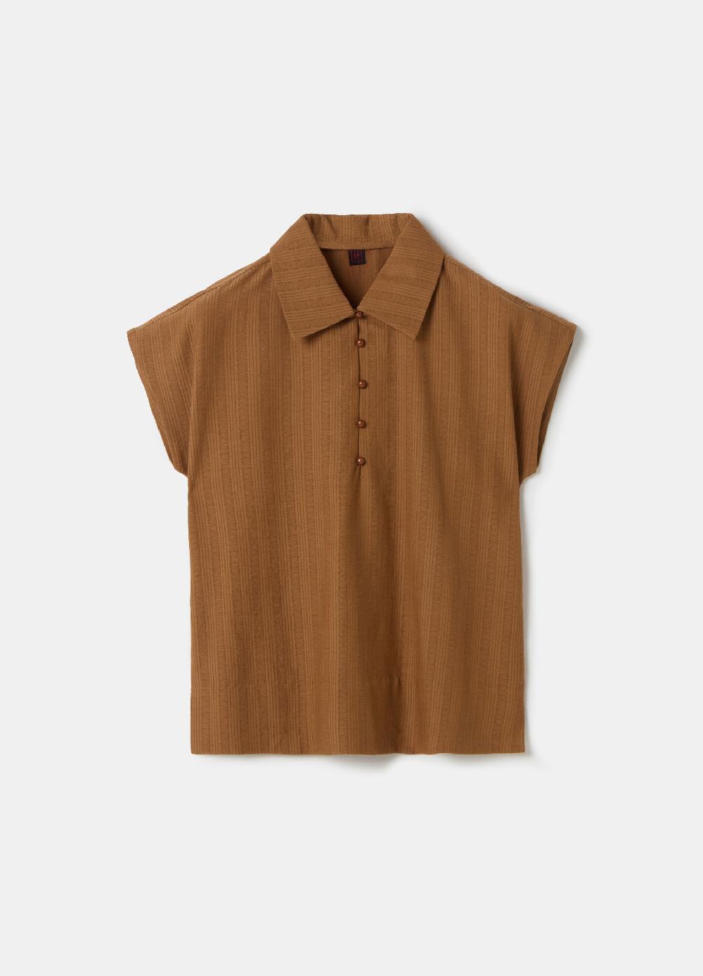 Stefanel Blusa Gessata Scollo Serafino Con Colletto