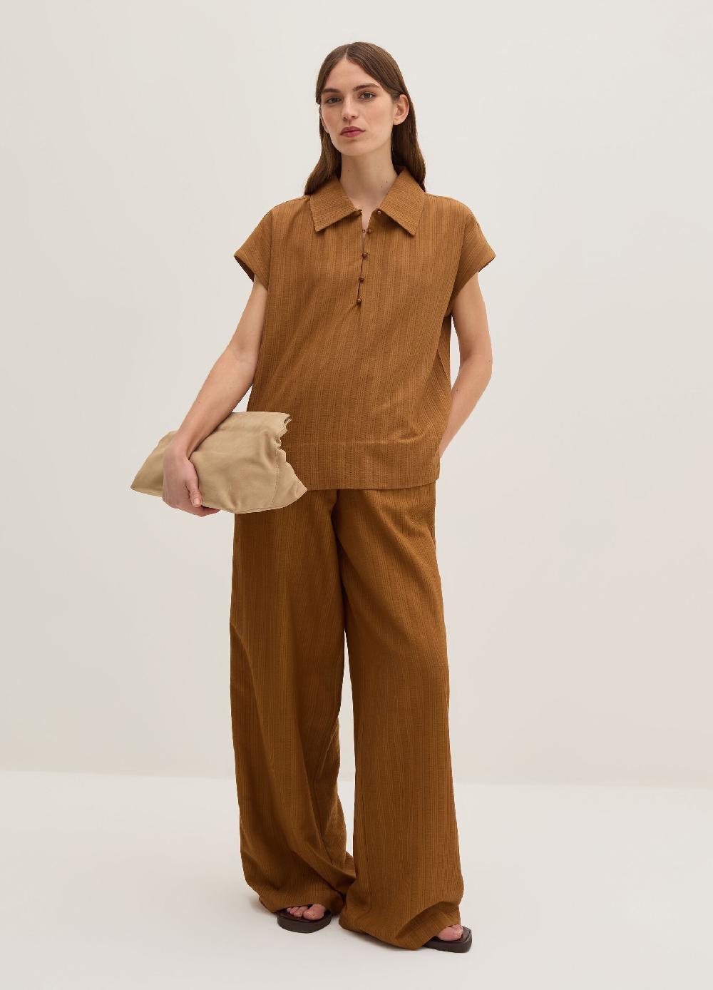 Stefanel Blusa gessata scollo serafino con colletto