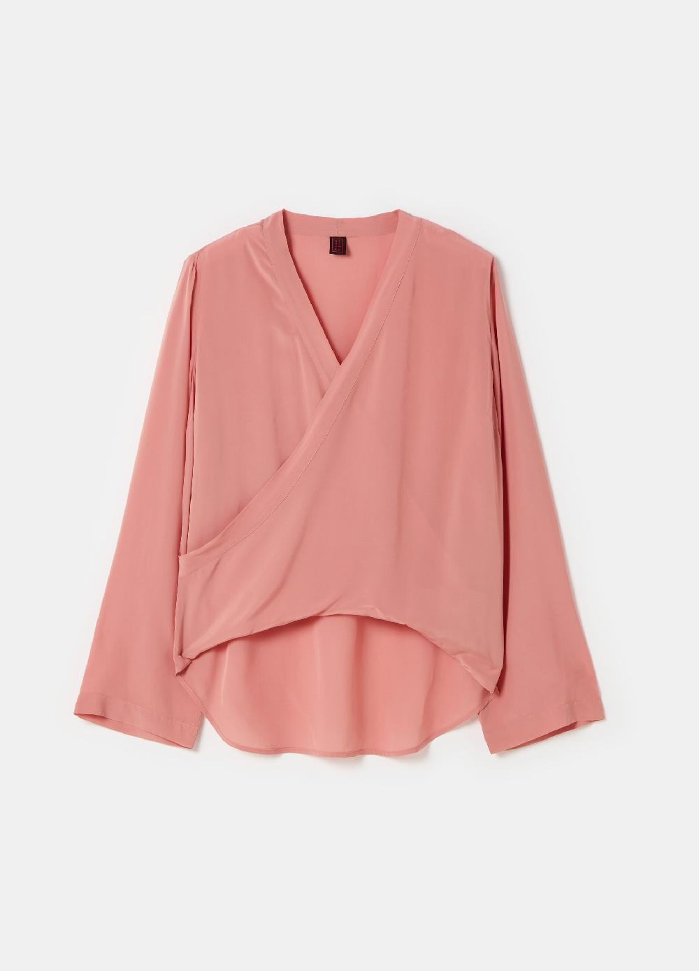 Stefanel Blusa In Crêpe De Chine Scollo Con Incrocio