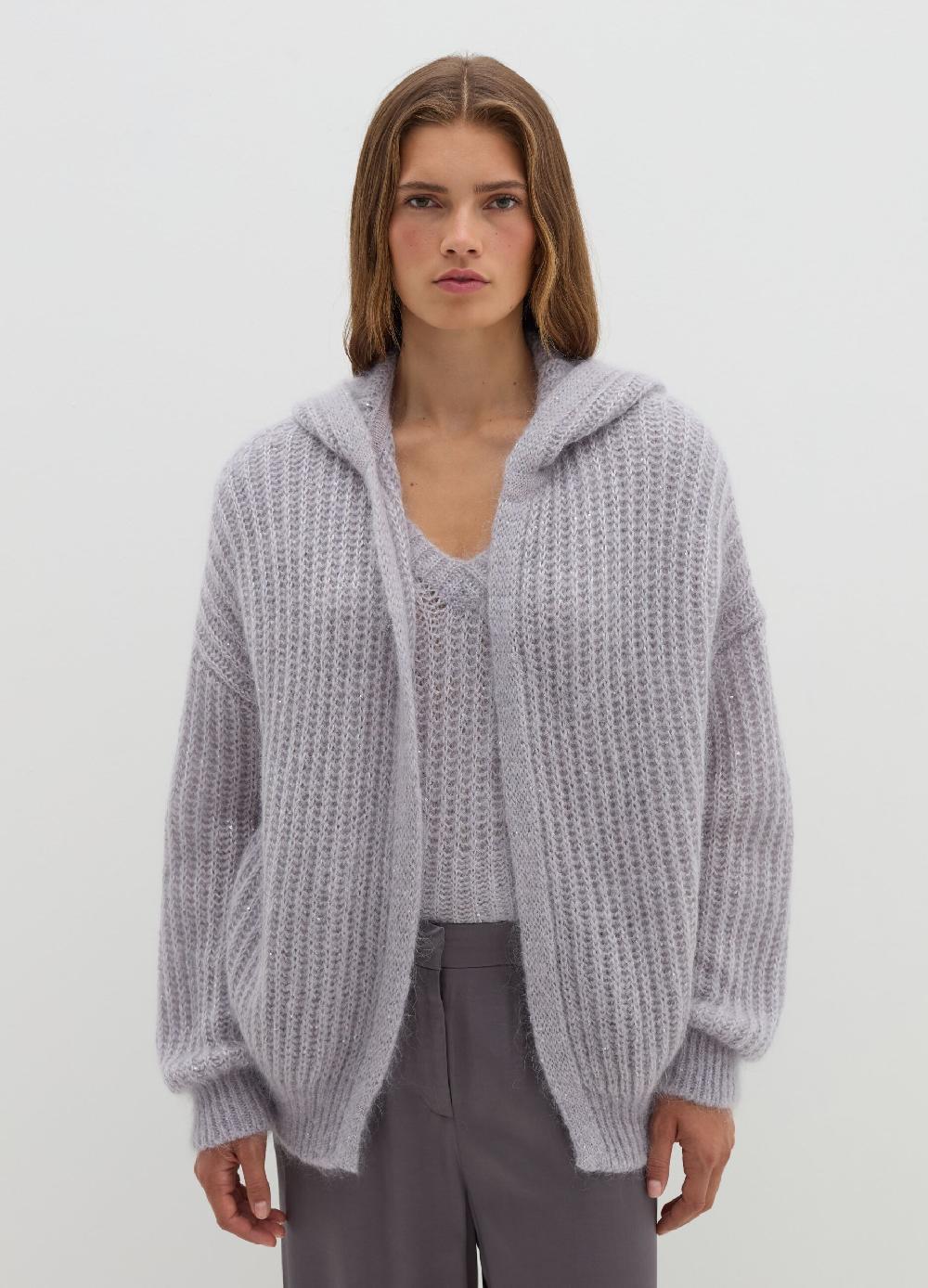 Stefanel Coatigan Oversize Con Cappuccio E Micro Paillettes