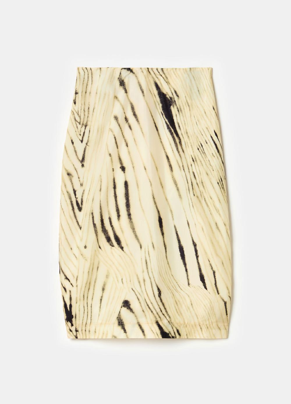 Stefanel Gonna A Tubo In Cupro E Viscosa Habotai Stampata