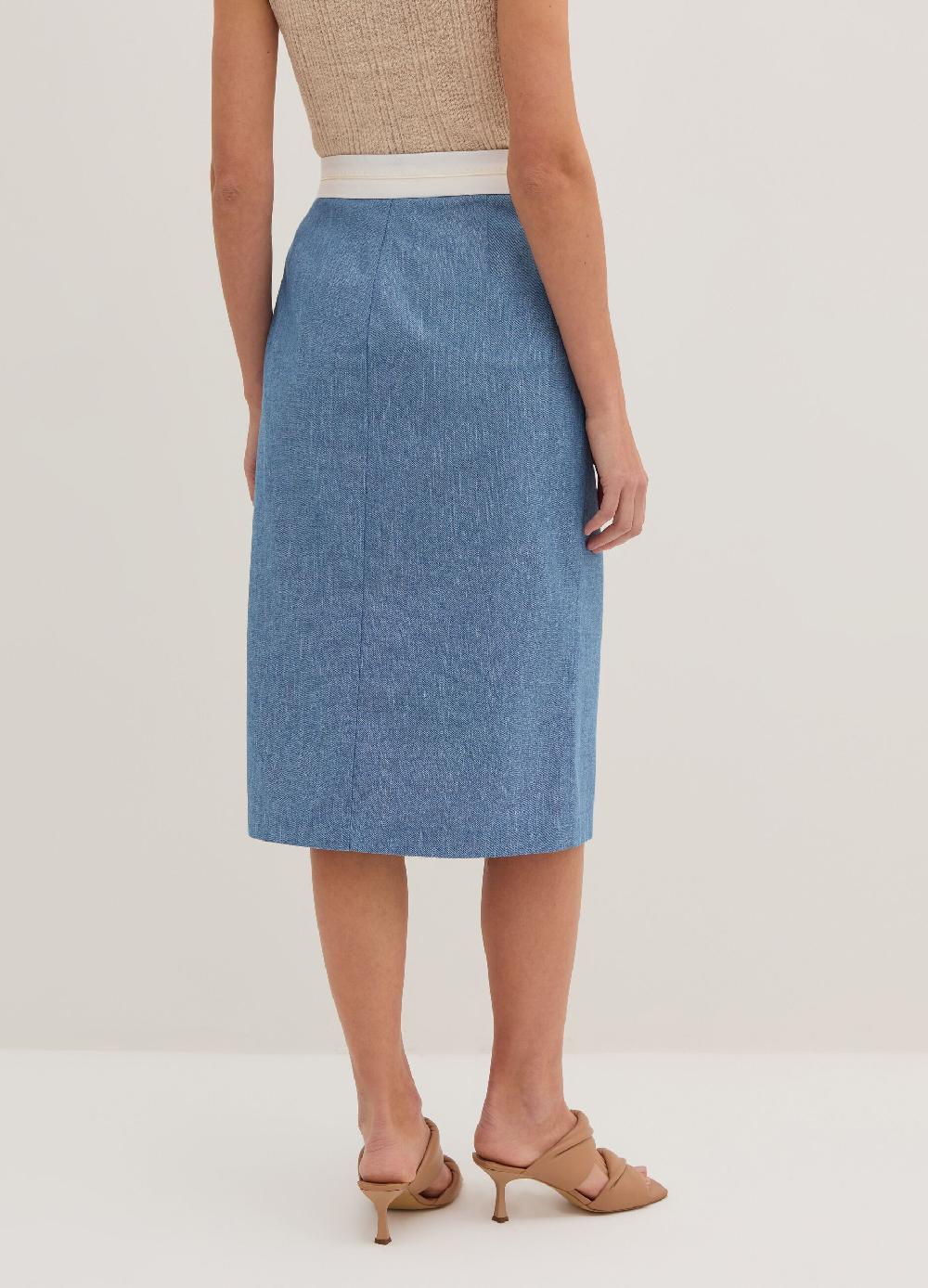 Stefanel Gonna Midi Sartoriale A Tubo Effetto Denim