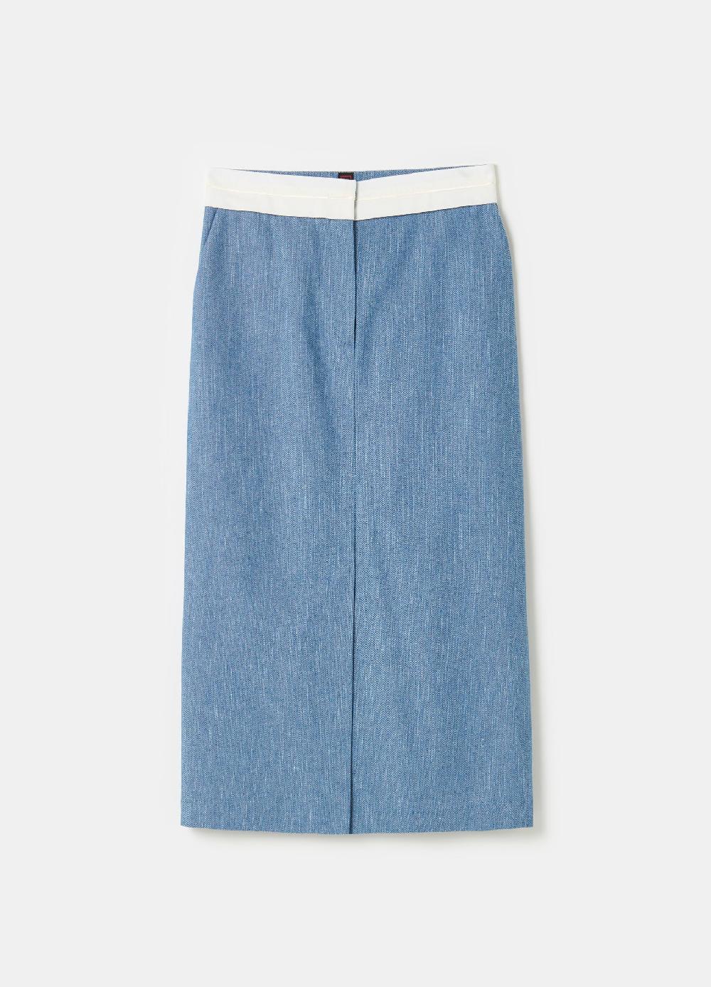 Stefanel Gonna Midi Sartoriale A Tubo Effetto Denim