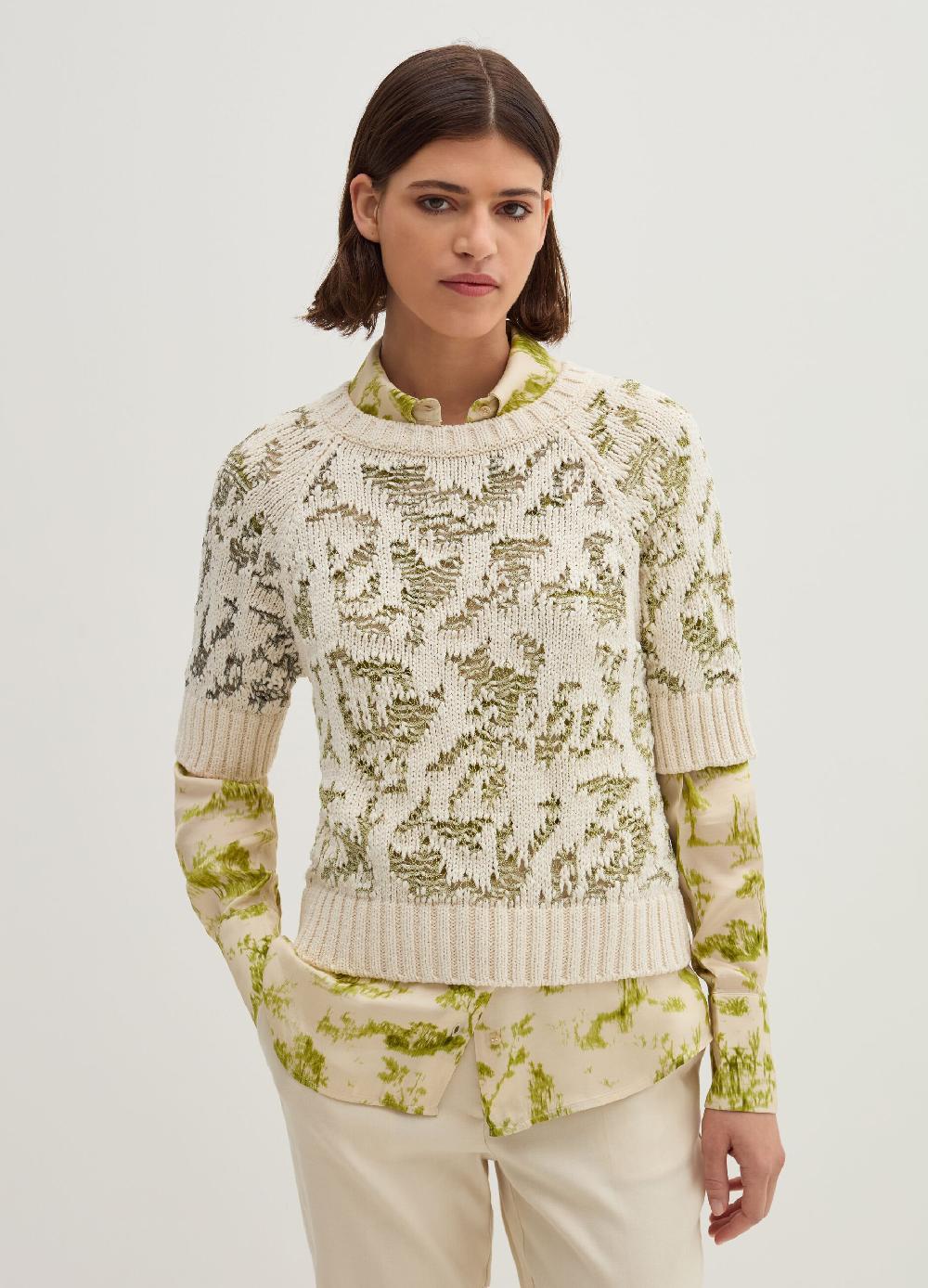 Stefanel Maglia Traforata Jacquard Maniche Al Gomito