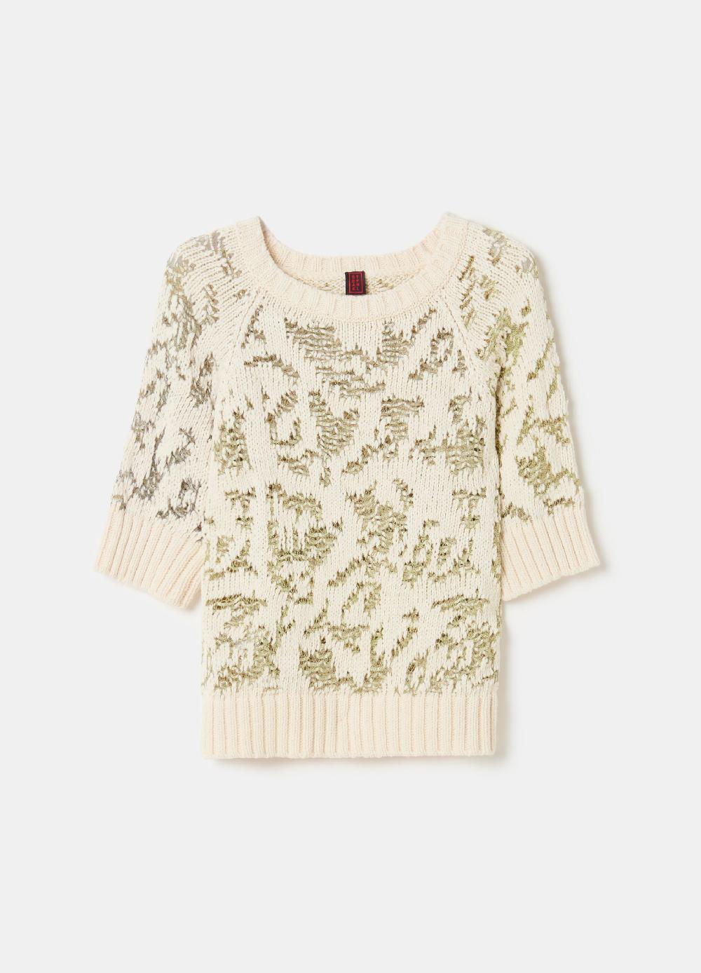 Stefanel Maglia Traforata Jacquard Maniche Al Gomito