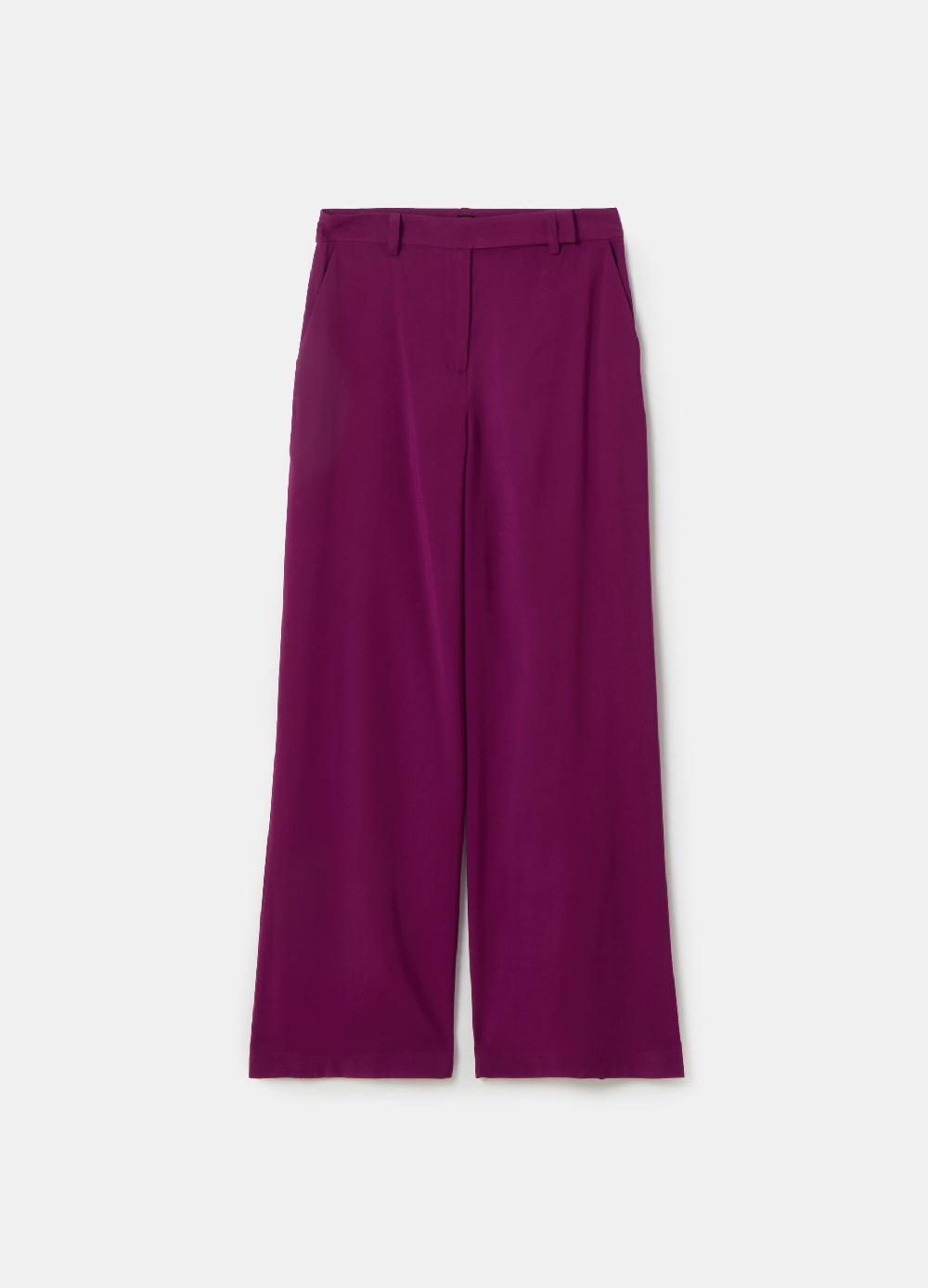 Stefanel Pantalone Palazzo Wide Leg In Twill Tecnico