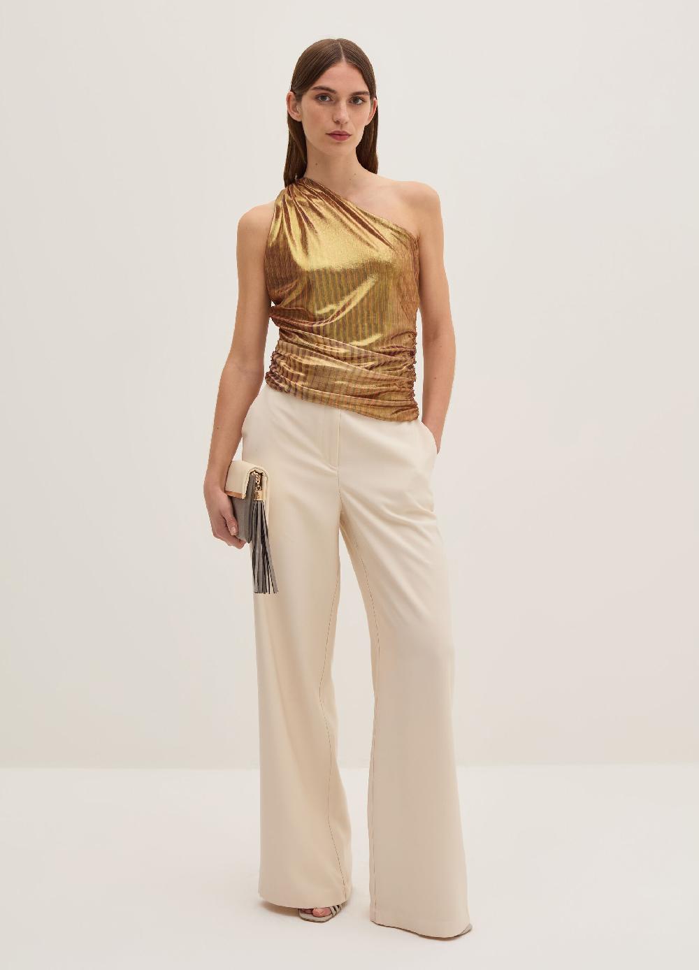 Stefanel Pantalone palazzo wide leg in twill tecnico