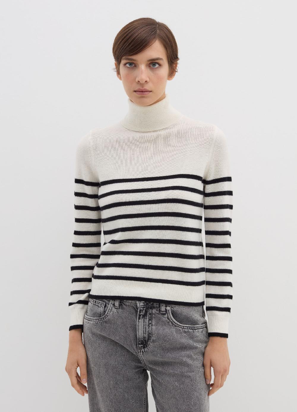 Stefanel Pullover A Righe In Lana Cardata Con Collo Alto