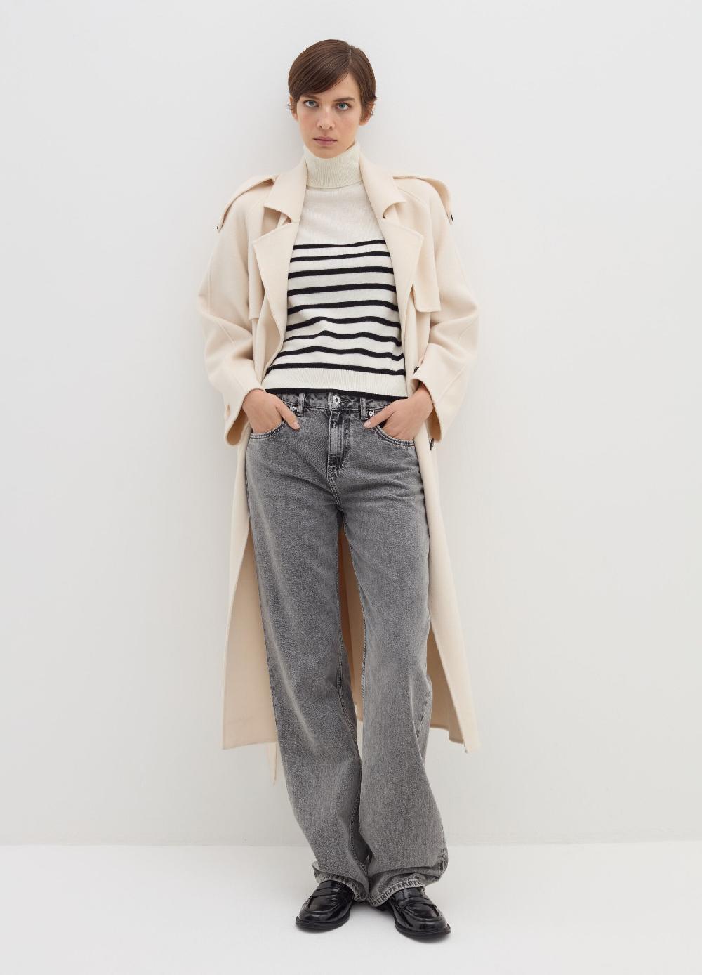 Stefanel Pullover a righe in lana cardata con collo alto