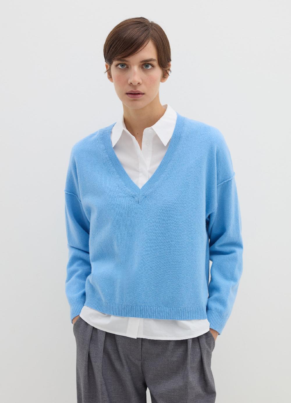 Stefanel Pullover In Lana Viscosa E Cashmere Con Scollo A V