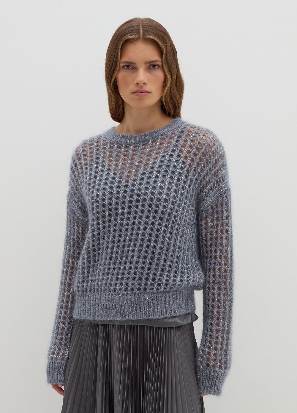 Stefanel Pullover Traforato In Mohair Con Micro Paillettes