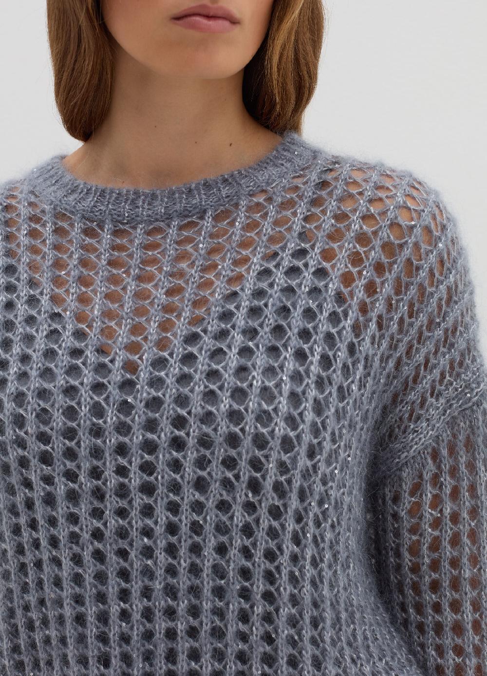 Stefanel Pullover Traforato In Mohair Con Micro Paillettes