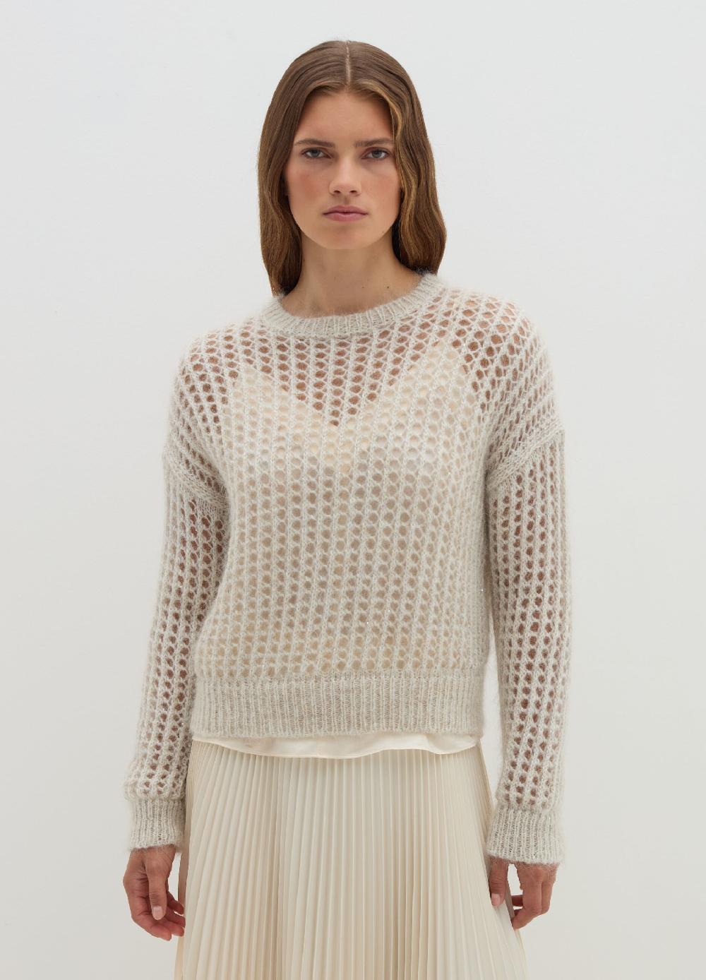 Stefanel Pullover Traforato In Mohair Con Micro Paillettes