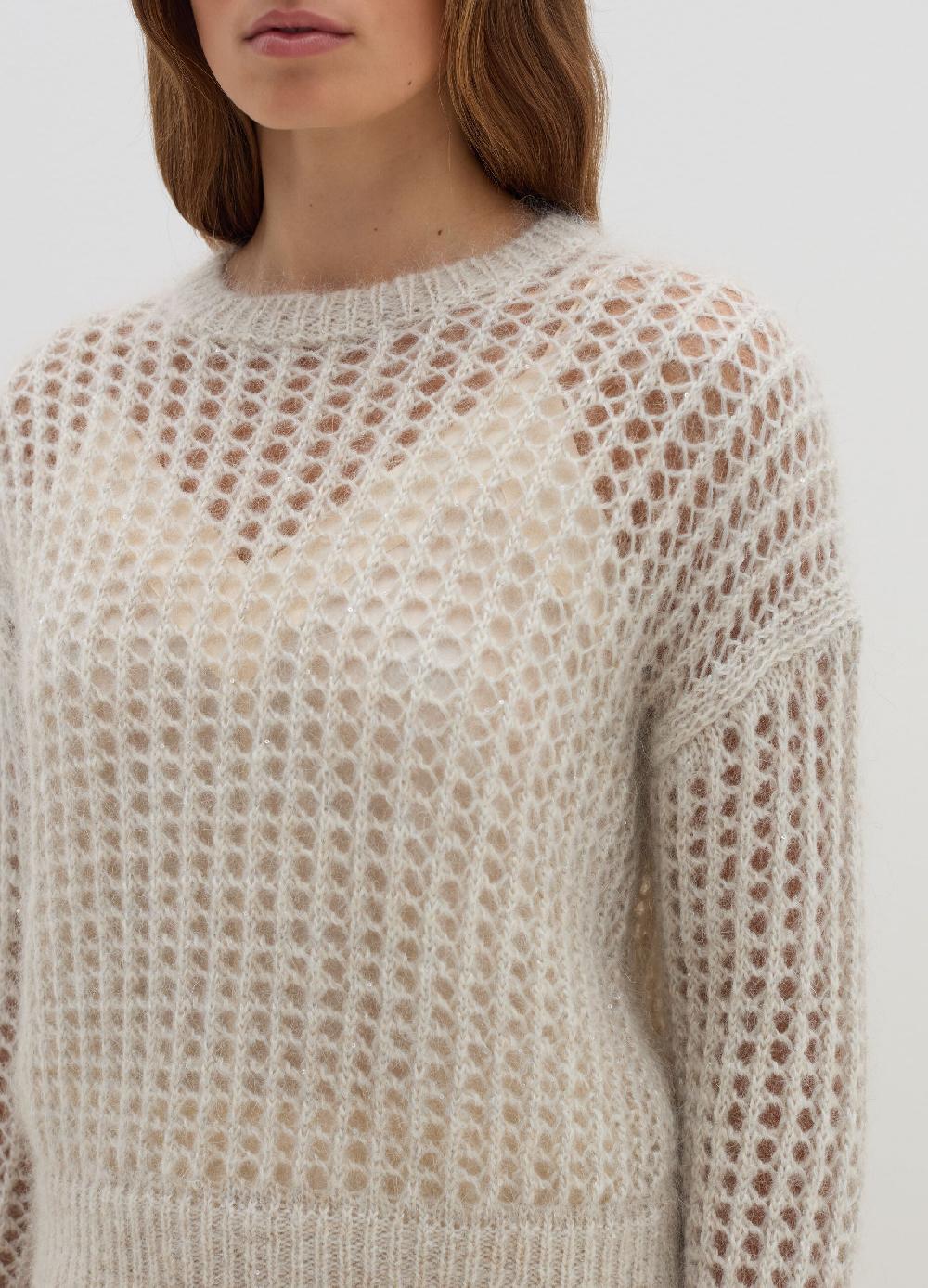 Stefanel Pullover Traforato In Mohair Con Micro Paillettes