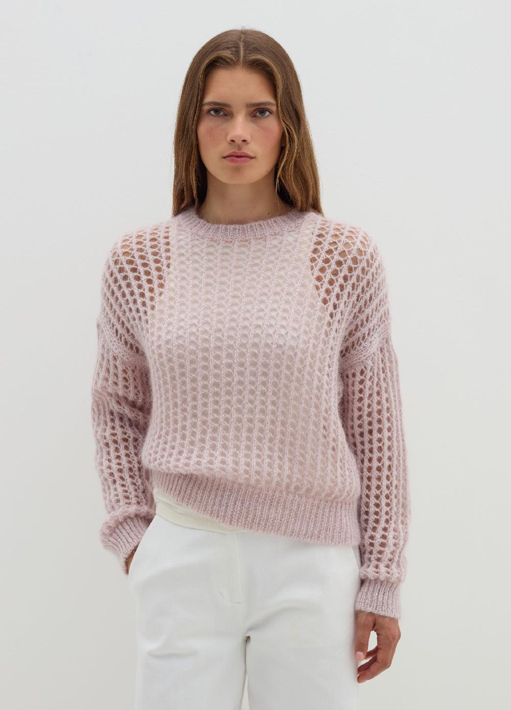 Stefanel Pullover Traforato In Mohair Con Micro Paillettes