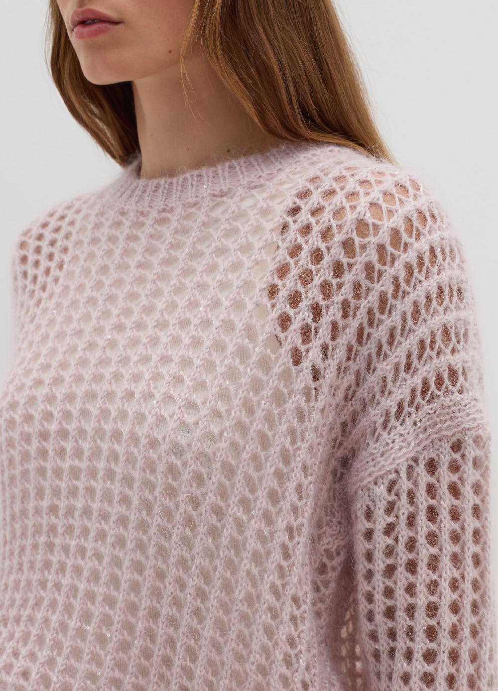 Stefanel Pullover Traforato In Mohair Con Micro Paillettes