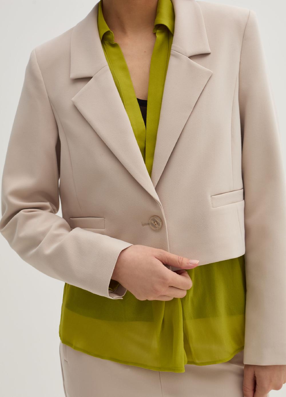 Stefanel Blazer Crop Monopetto In Crêpe Doppia