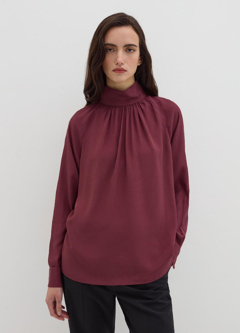 Stefanel Blusa A Collo Alto In Viscosa E Seta