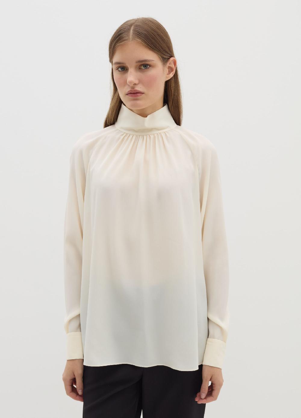 Stefanel Blusa A Collo Alto In Viscosa E Seta