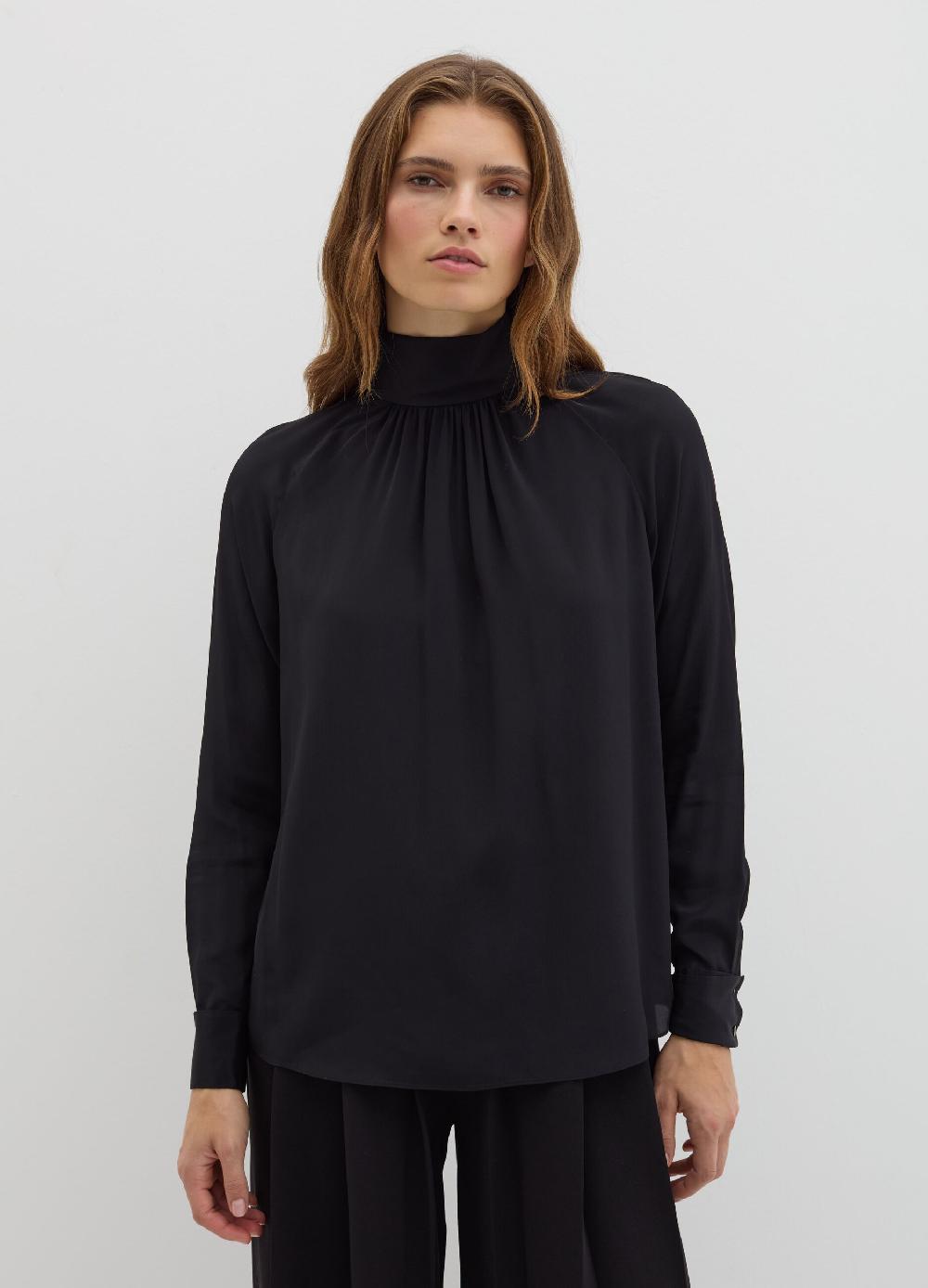 Stefanel Blusa A Collo Alto In Viscosa E Seta