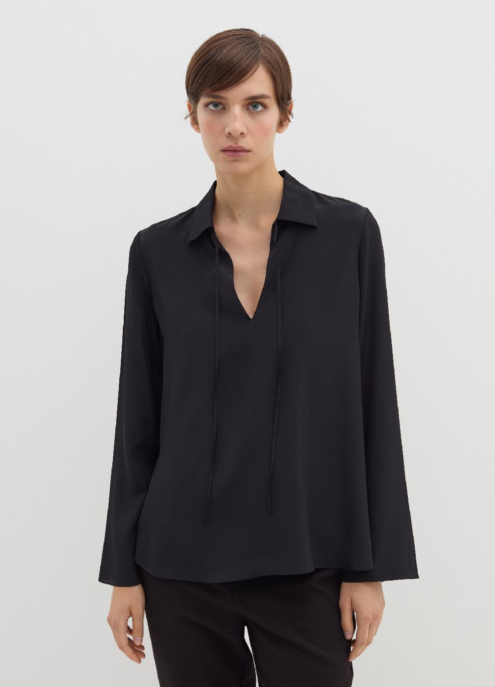 Stefanel Blusa In Crêpe De Chine Con Scollo A Polo