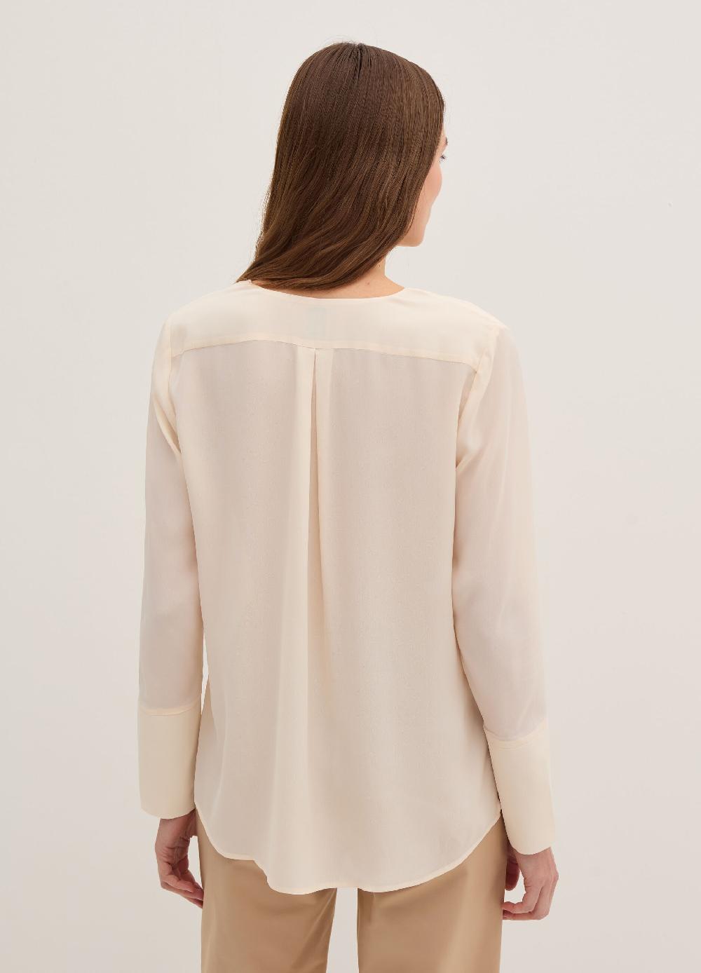 Stefanel Blusa In Crêpe De Chine Con Scollo A V