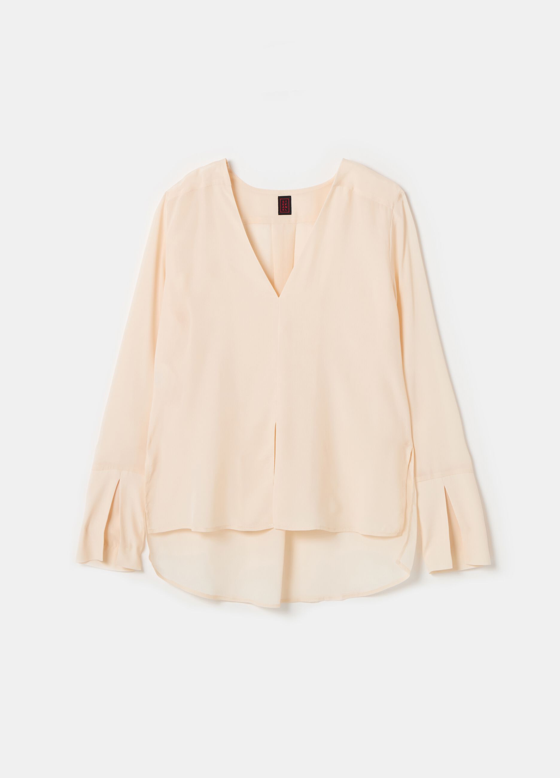 Stefanel Blusa In Crêpe De Chine Con Scollo A V