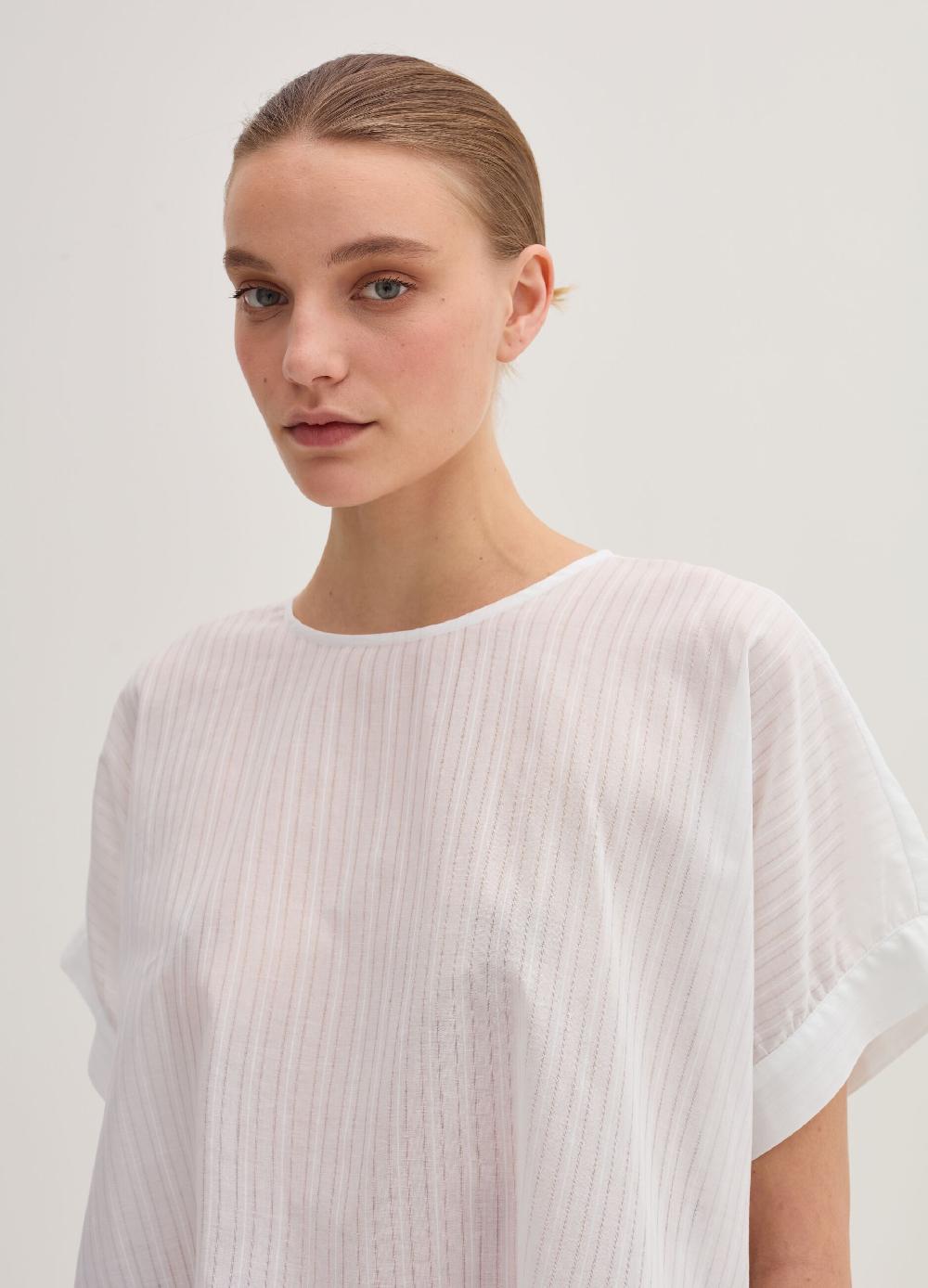 Stefanel Blusa In Voille Di Cotone Dobby A Righe