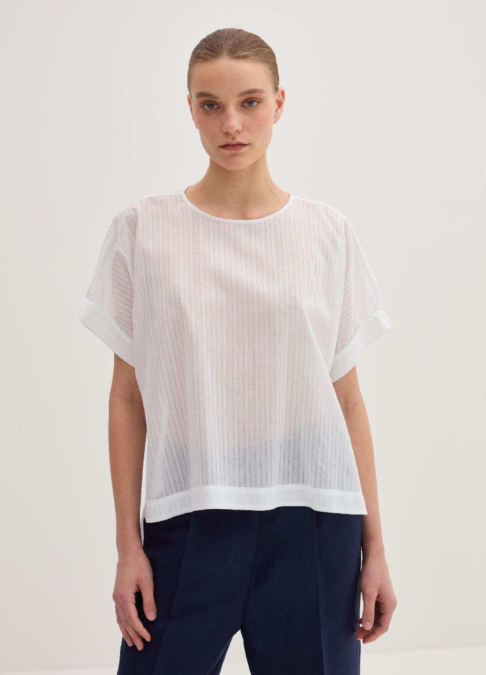 Stefanel Blusa in voille di cotone dobby a righe