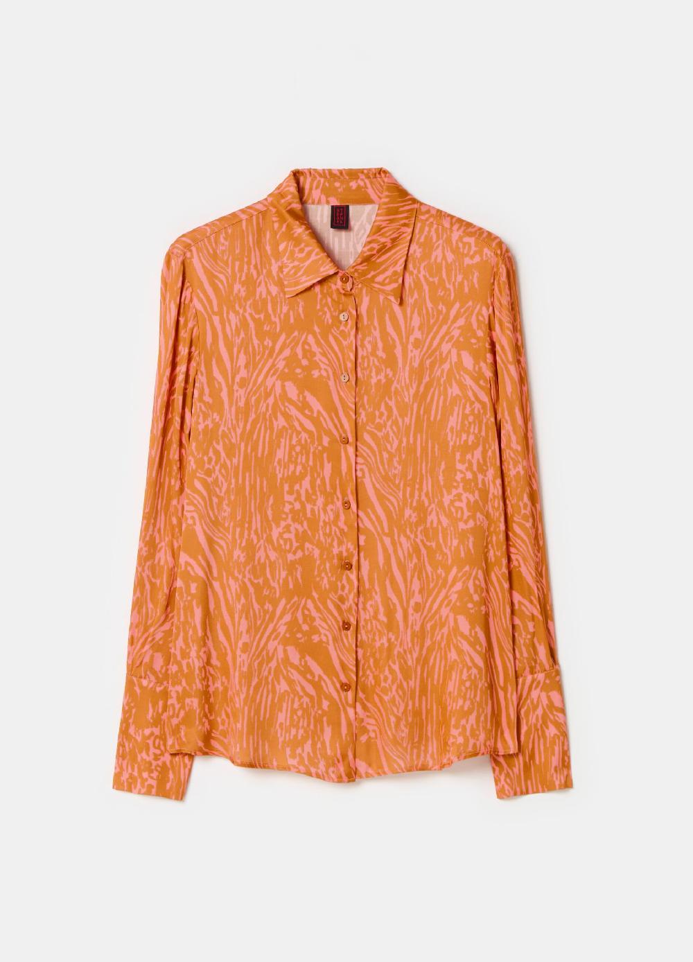 Stefanel Camicia In Satin Con Stampa Moire