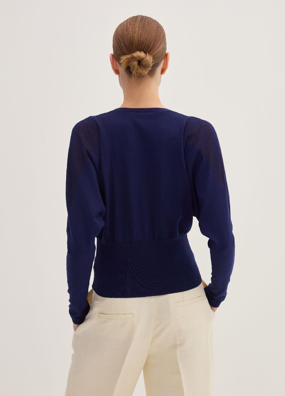 Stefanel Cardigan In Crêpe Con Inserto In Mesh