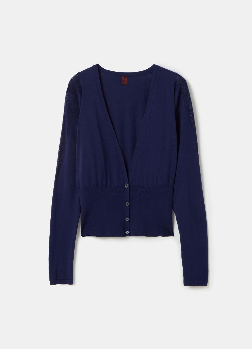 Stefanel Cardigan In Crêpe Con Inserto In Mesh