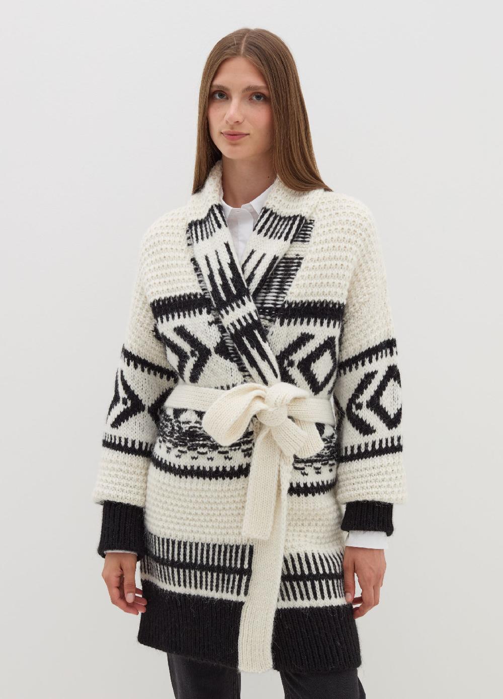 Stefanel Coatigan In Stoppino Con Motivo Jacquard