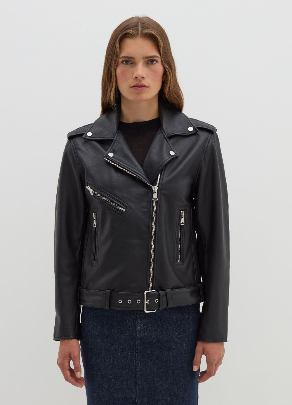 Stefanel Giacca Biker In Pelle Con Zip
