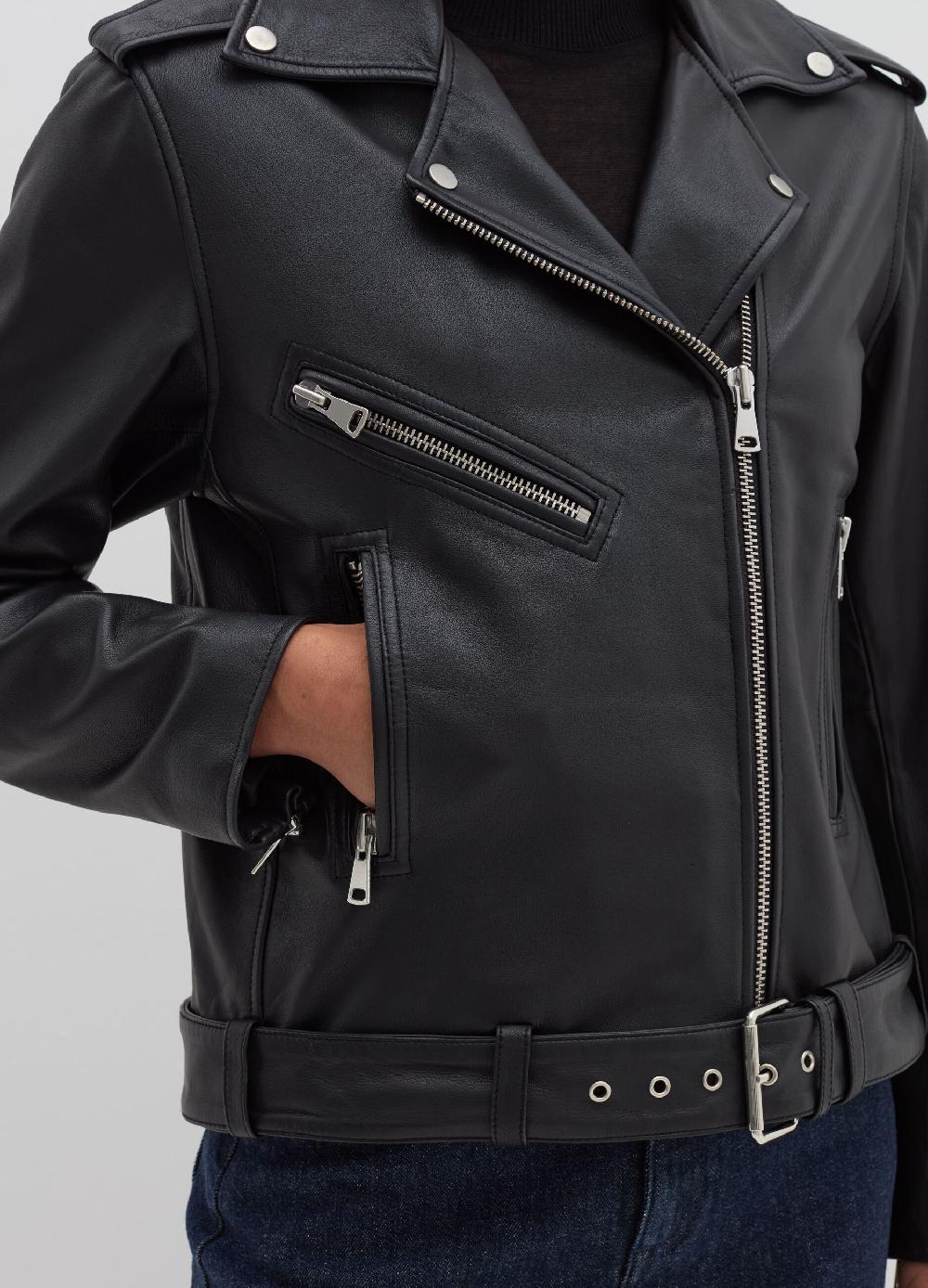 Stefanel Giacca Biker In Pelle Con Zip