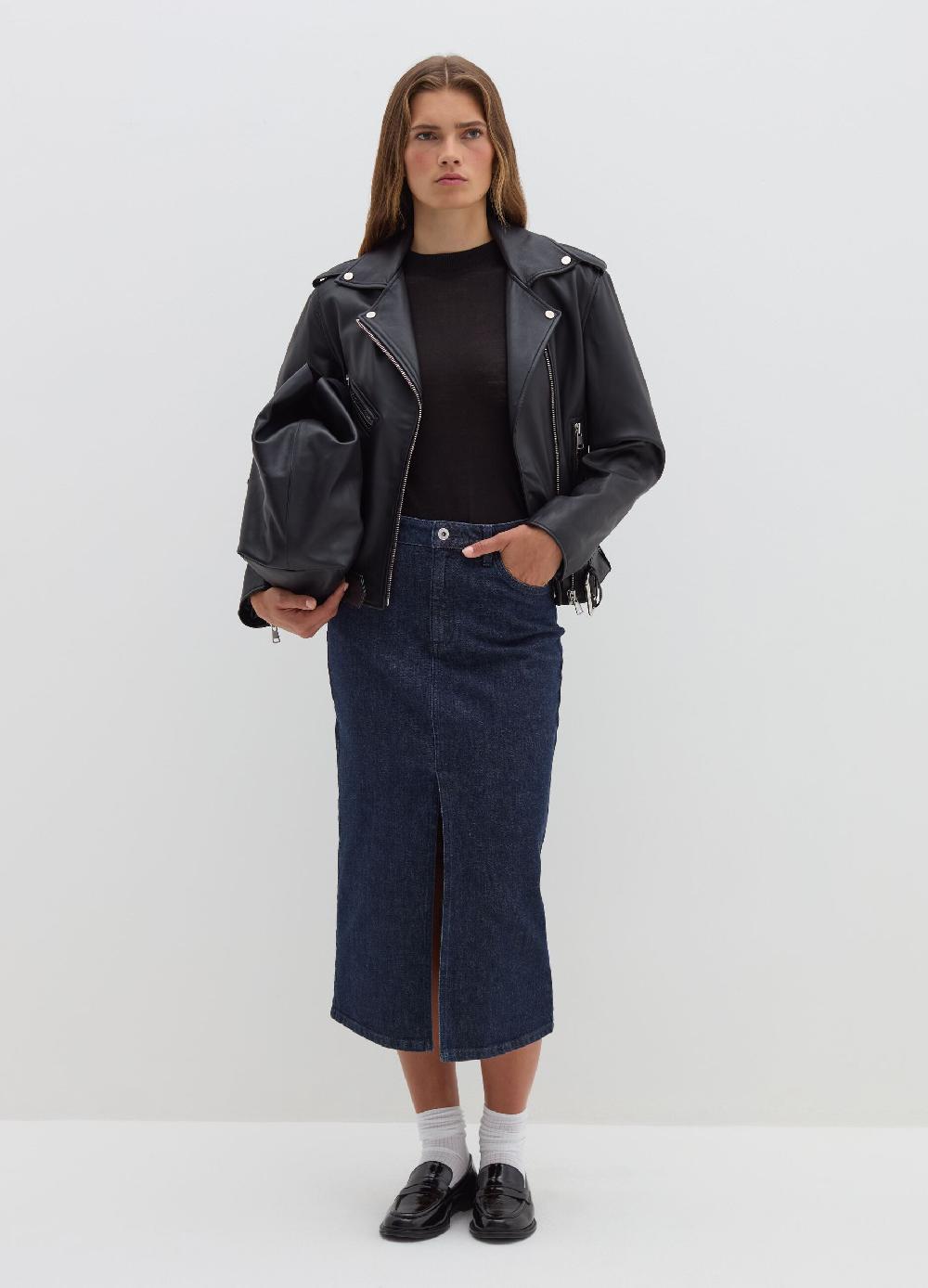 Stefanel Giacca biker in pelle con zip