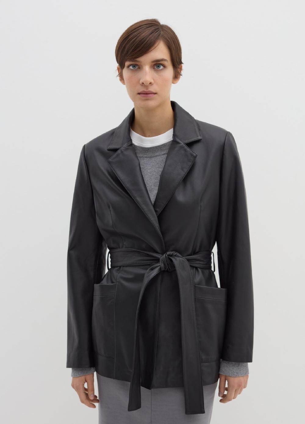 Stefanel Giacca Corta In Pelle Con Cintura