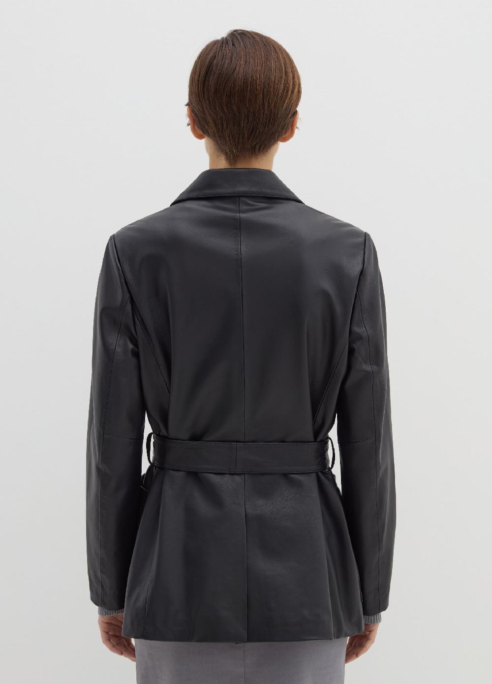 Stefanel Giacca Corta In Pelle Con Cintura