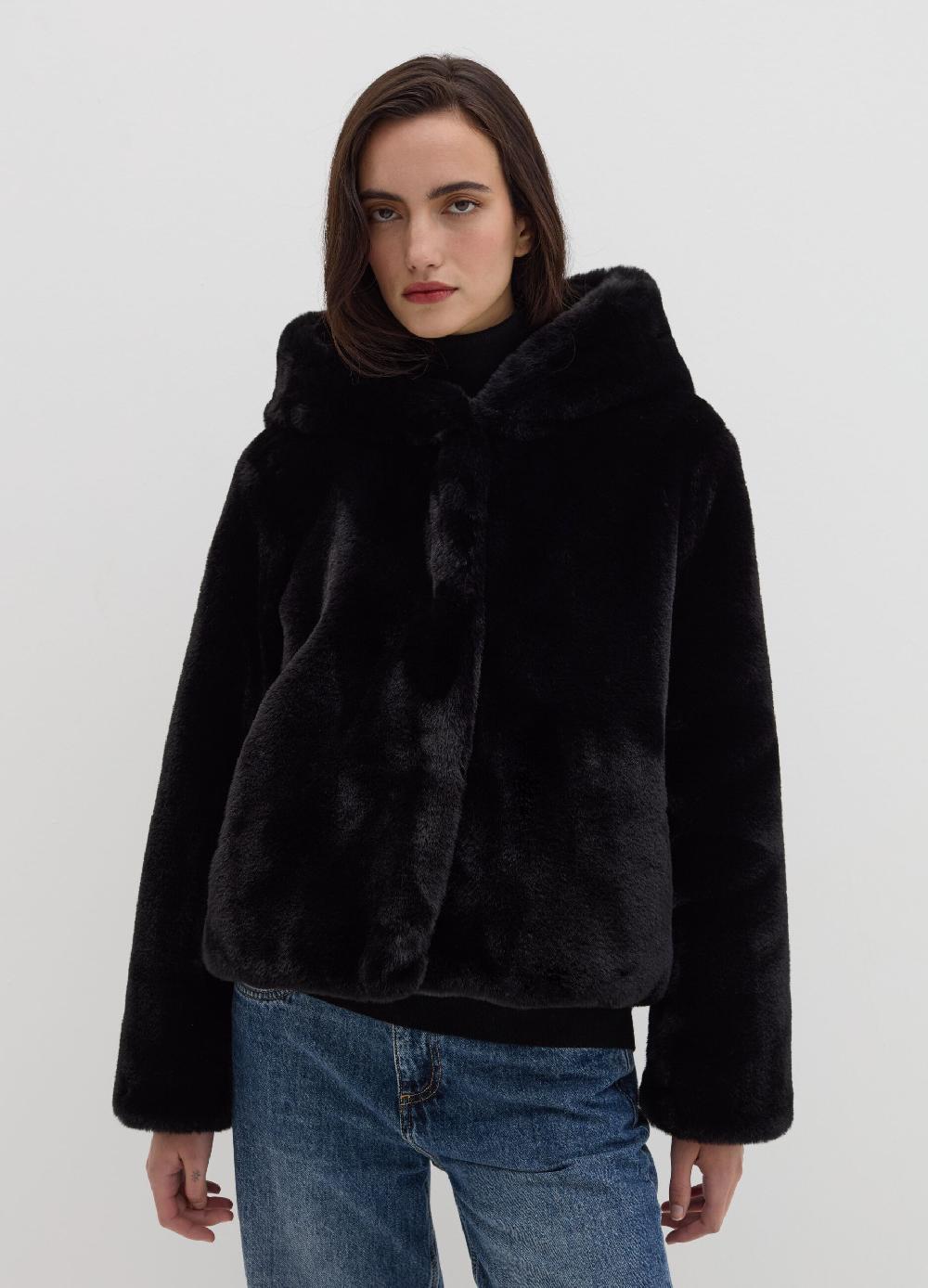 Stefanel Giacca Corta Teddy Con Cappuccio