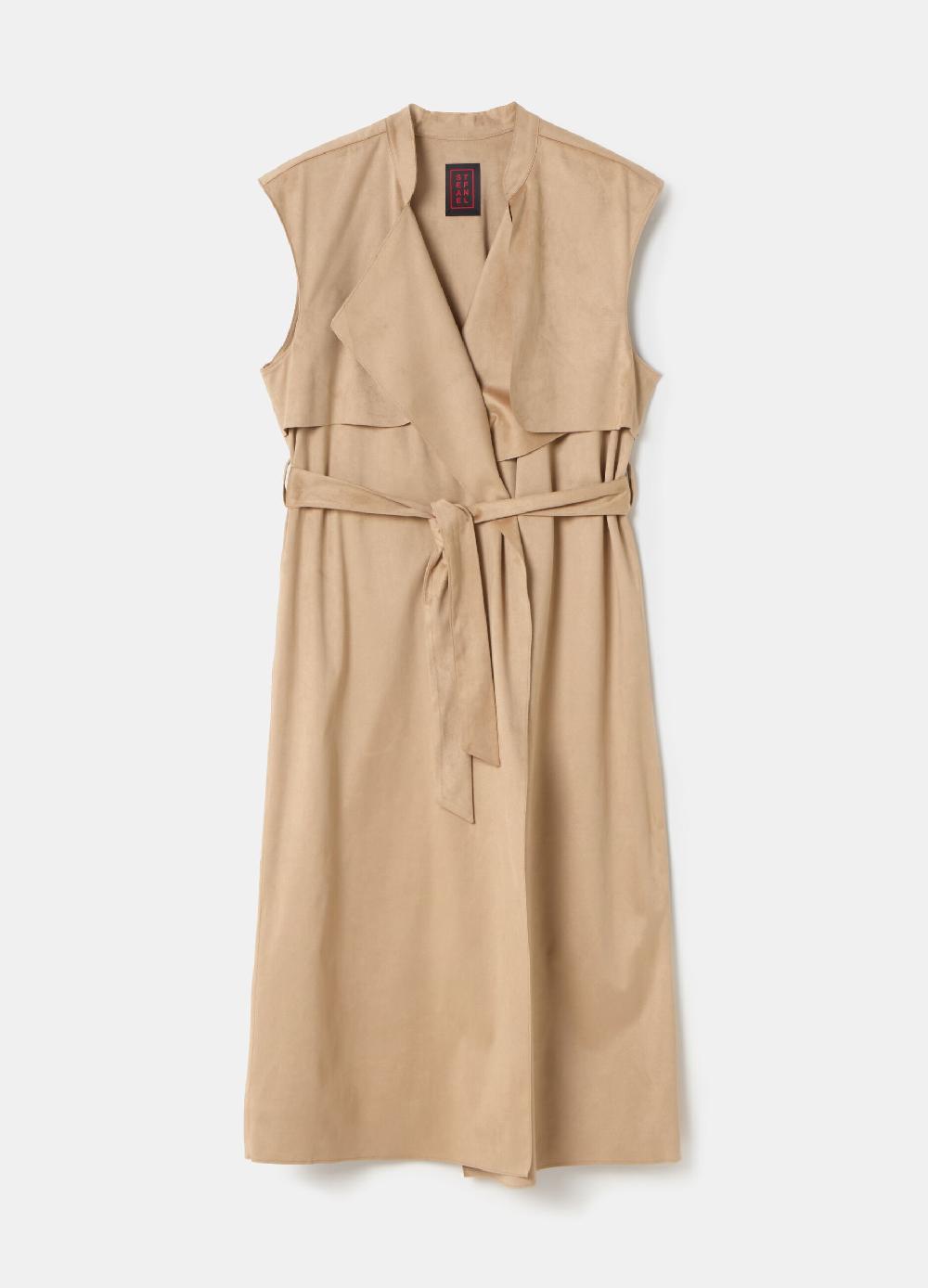 Stefanel Gilet Lungo Scamosciato Con Cintura