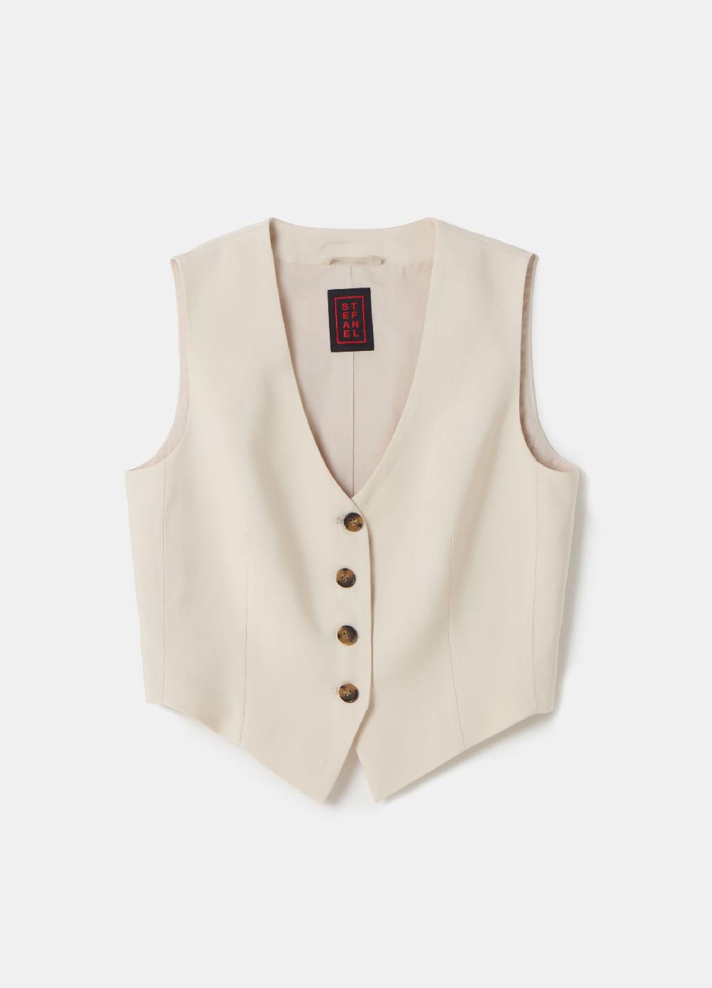 Stefanel Gilet Monopetto In Twill Tecnico