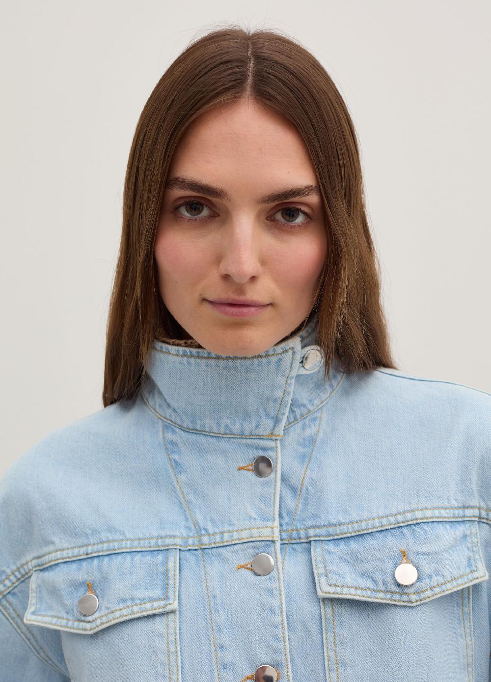Stefanel Giubbino Corto Over In Denim A Collo Alto