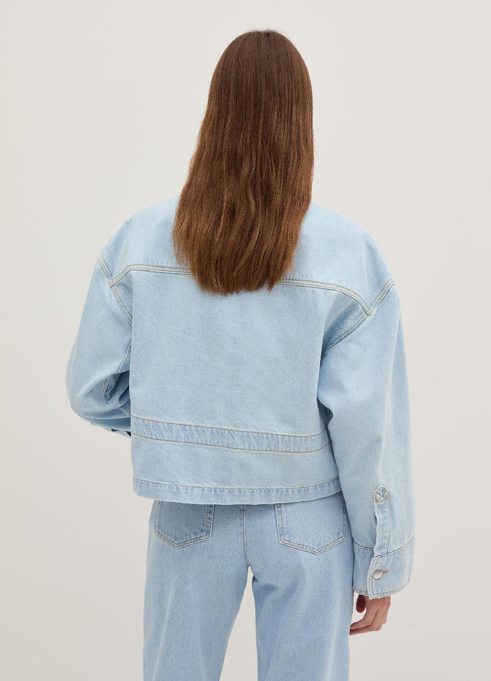 Stefanel Giubbino Corto Over In Denim A Collo Alto