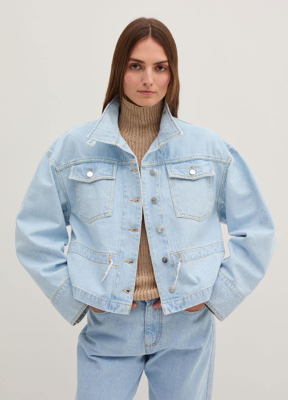 Stefanel Giubbino corto over in denim a collo alto