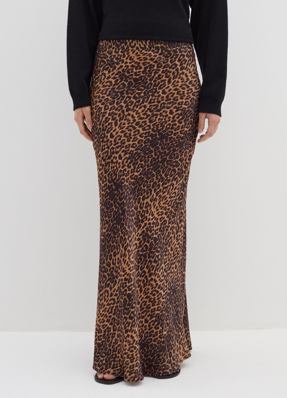 Stefanel Gonna Lunga In Satin Con Stampa Animalier