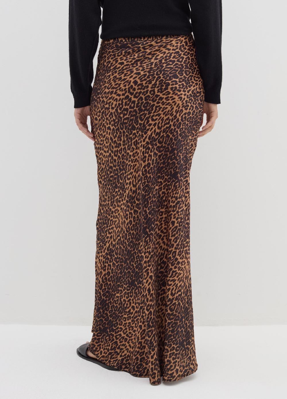 Stefanel Gonna Lunga In Satin Con Stampa Animalier