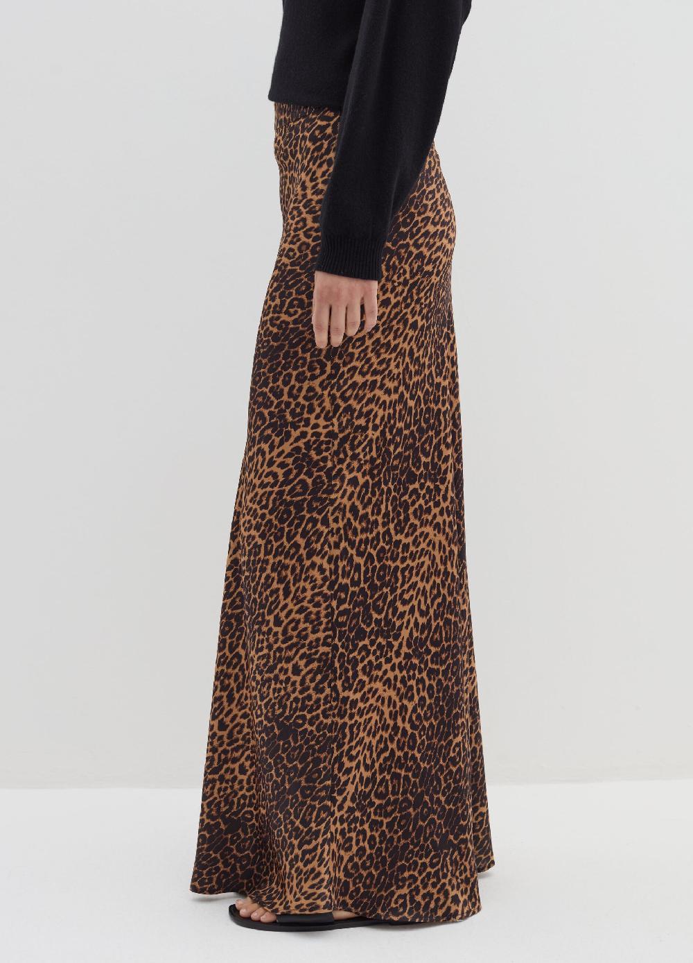 Stefanel Gonna Lunga In Satin Con Stampa Animalier